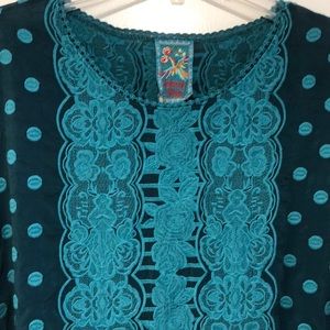 JOHNNY WAS TOP in Deep Turquoise EUC sz XL